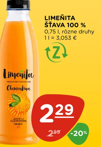 Limeñita šťava 100 % rôzne druhy