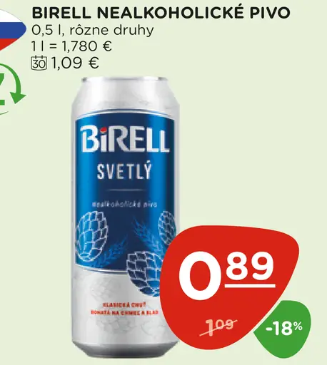 Birell Svetlý nealkoholické pivo plechovka