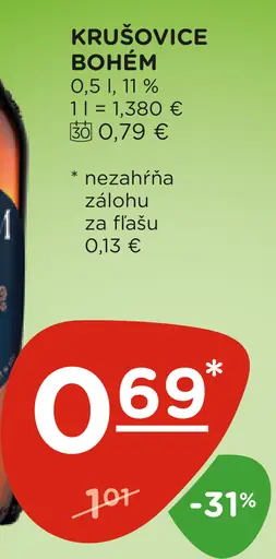 Krušovice Bohém pivo fľaša