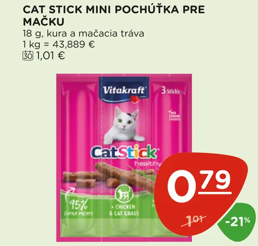 Vitakraft Cat Stick Mini pochúťka pre mačku kura a mačacia tráva
