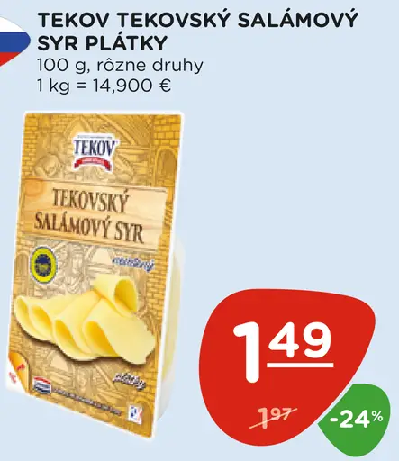 Tekov Tekovský salámový syr plátky rôzne druhy