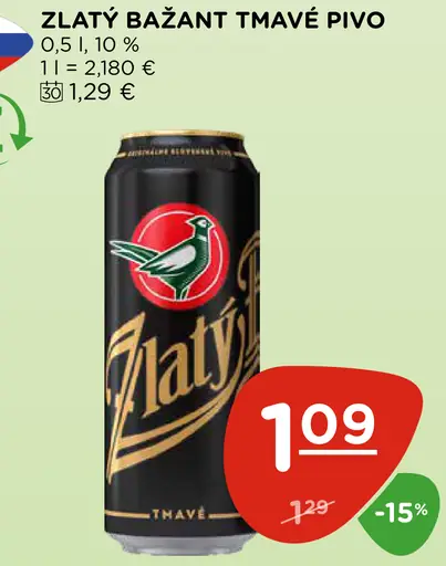 Zlatý Bažant Tmavé výčapné pivo plechovka