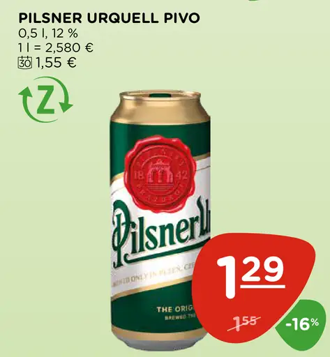 Pilsner Urquell pivo plechovka