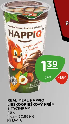 Real Meal Happiq lieskoo­rieškový krém s tyčinkami