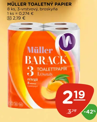 Müller toaletný papier broskyňa 3-vrstvový