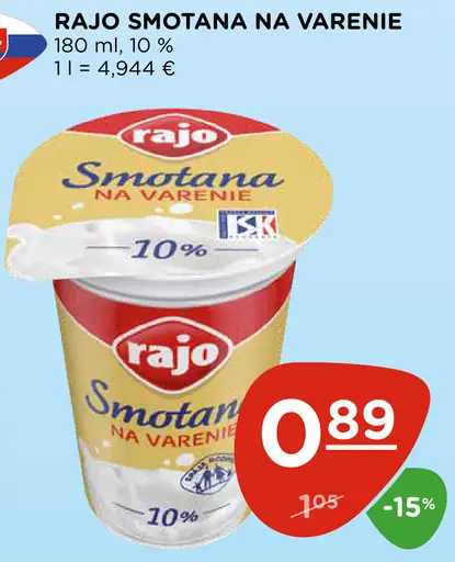 Rajo Smotana na varenie 10%