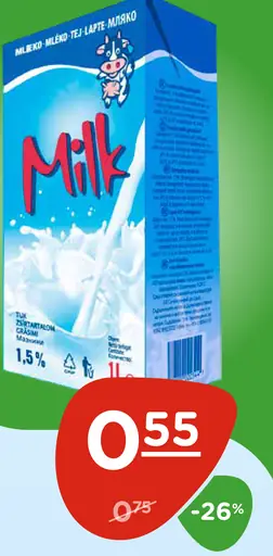 Milk Mlieko polotučné 1,5%