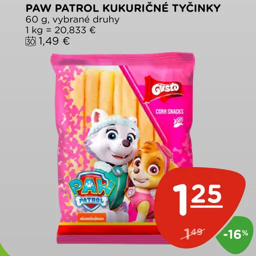 Paw Patrol kukuričné tyčinky vybrané druhy