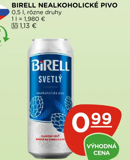 Birell Svetlý nealkoholické pivo plechovka