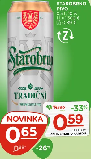 Starobrno tradiční pivo plechovka