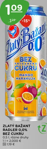 Zlatý Bažant Radler 0,0% bez pridaného cukru mango & marakuja