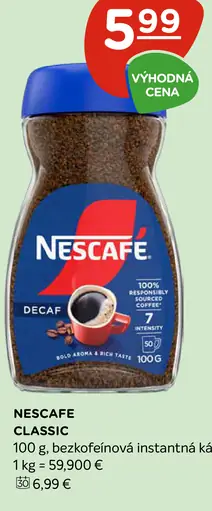 Nescafé Classic Decaf bezkofeínová instantná káva