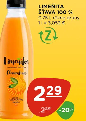 Limeñita šťava 100 % rôzne druhy