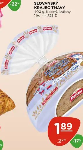 Slovanský krajec tmavý krájaný balený chlieb