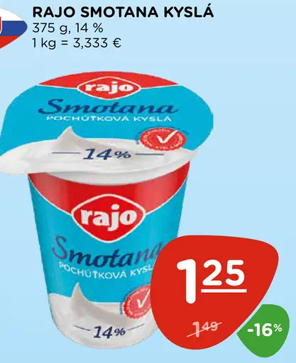 Rajo smotana kyslá 14%