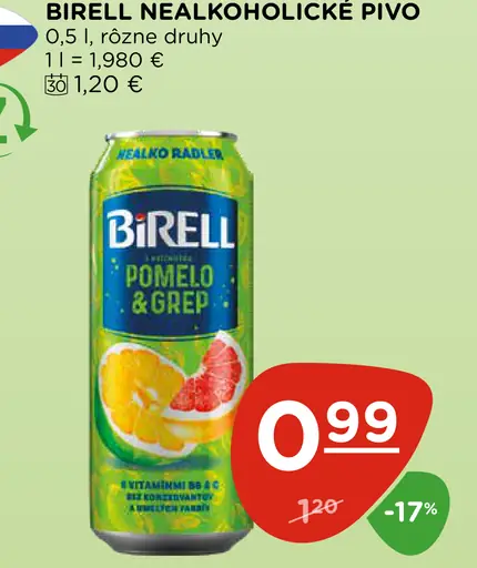 Birell nealkoholické pivo Pomelo & grep plechovka