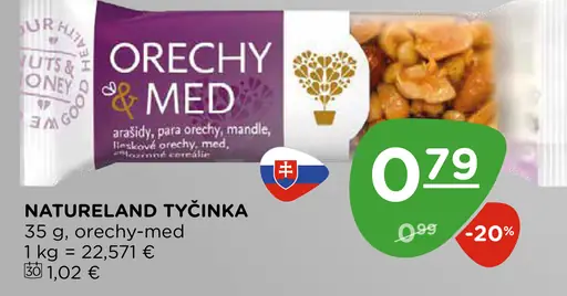 Natureland tyčinka orechy a med