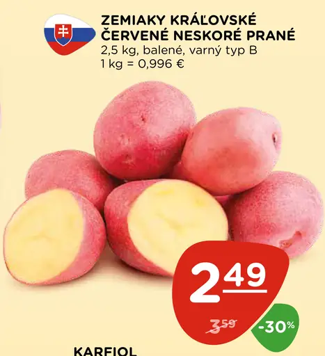 Zemiaky kráľovské červené neskoré prané