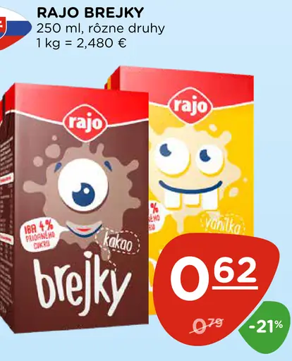Rajo Brejky mliečny nápoj rôzne druhy