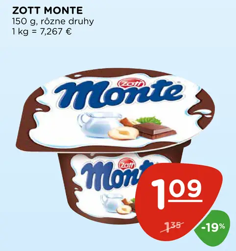 Zott Monte mliečny dezert rôzne druhy