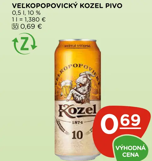 Velkopopovický Kozel pivo plechovka