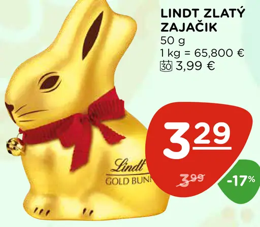 Lindt zlatý zajačik mliečna čokoláda