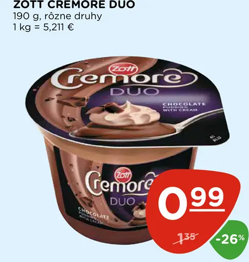 Zott Cremore Duo smotanový dezert
