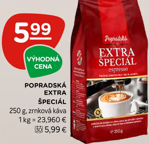 Popradská Extra špeciál espresso pražená zrnková káva
