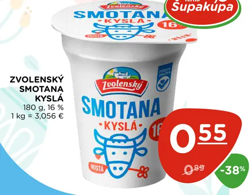Zvolenský smotana kyslá 16 % hustá