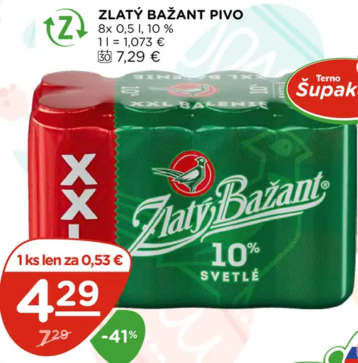 Zlatý Bažant 10% svetlé výčapné pivo