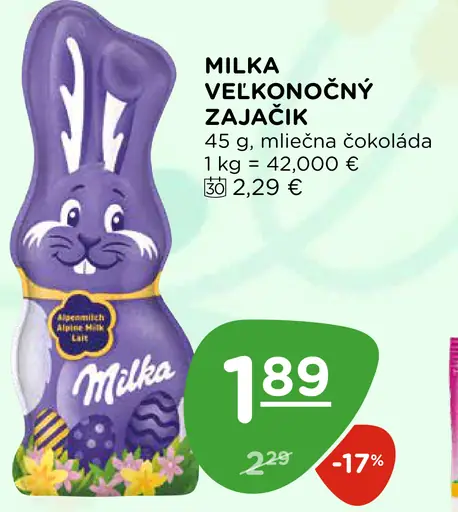 Milka veľkonočný zajačik z mliečnej čokolády