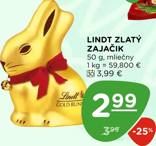 Lindt Zlatý zajačik mliečny