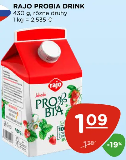 Rajo Probia Drink kyslomliečny nápoj rôzne druhy