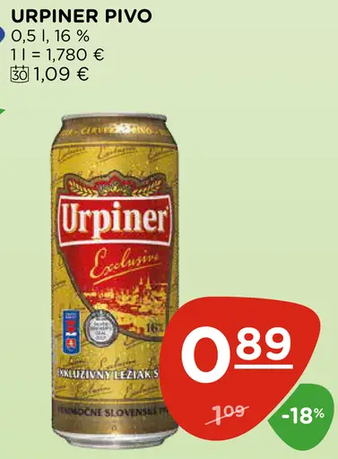 Urpiner Nealkoholické pivo plechovka