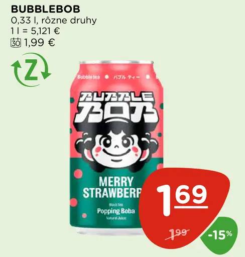 BubbleBob Merry Strawberry sýtený nápoj