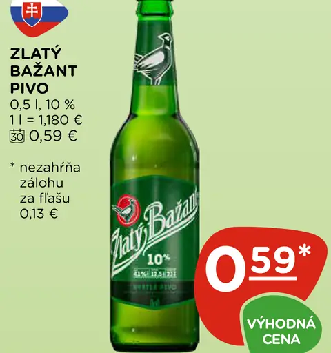 Zlatý Bažant svetlé pivo fľaša