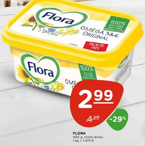 Flora rastlinný tuk Omega 3&6, rôzne druhy