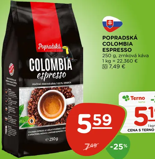Popradská Colombia Espresso pražená zrnková káva
