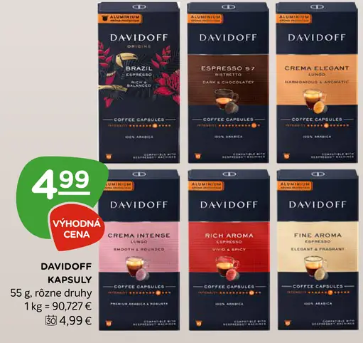 Davidoff kapsuly na kávu, rôzne druhy