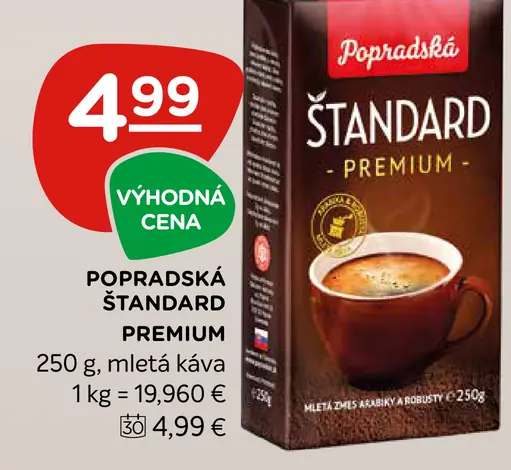 Popradská Štandard Premium pražená mletá káva