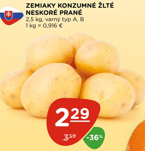 Zemiaky konzumné žlté neskoré prané