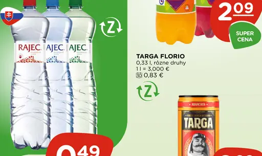 Rajec minerálna voda neochutená jemne sýtená