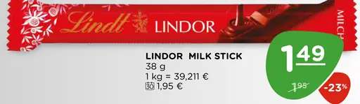 Lindor Milk Stick čokoládová tyčinka
