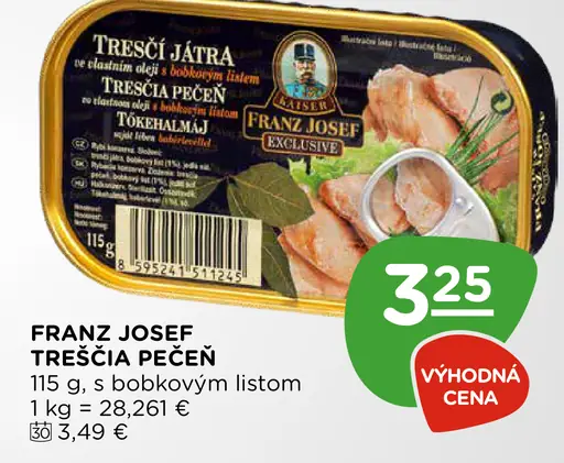 Franz Josef tresčia pečeň v rastlinnom oleji s bobkovým listom