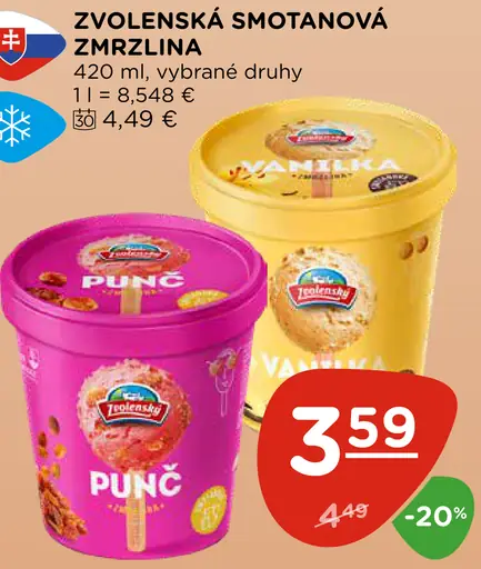 Zvolenská smotanová zmrzlina punč, vanilka