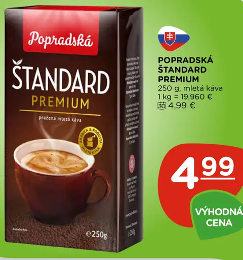 Popradská Štandard Premium pražená mletá káva