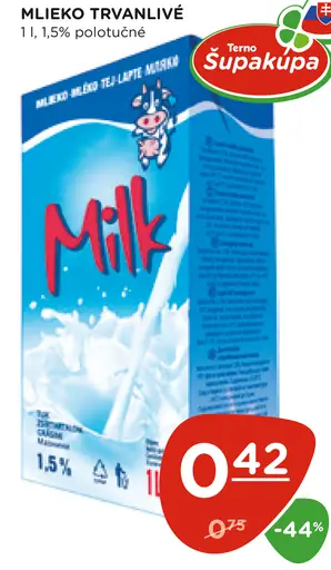 Milk mlieko trvanlivé polotučné 1,5 %