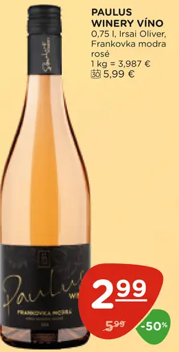 Paulus Winery víno Irsai Oliver, Frankovka modrá rosé