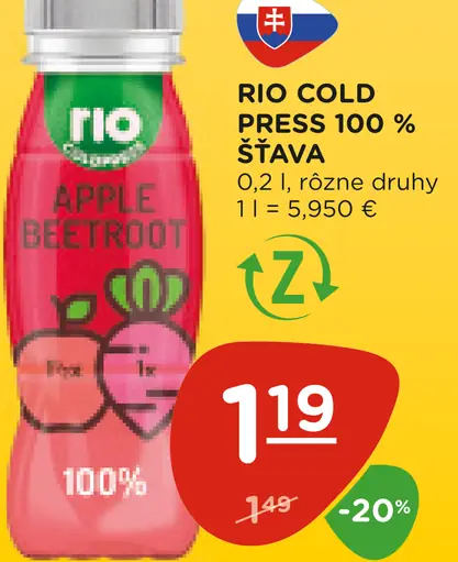 RIO Cold Press 100 % šťava Apple Beetroot
