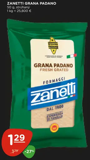 Zanetti Grana Padano strúhaný syr